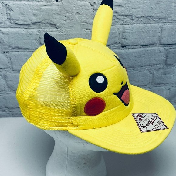 Pokemon PIKACHU Nintendo Yellow Snapback Trucker Hat Cap 3D Ears - Picture 4 of 10